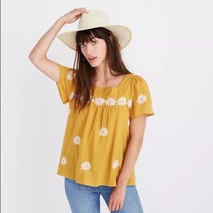 RARE Madewell yellow butterfly embroidered top